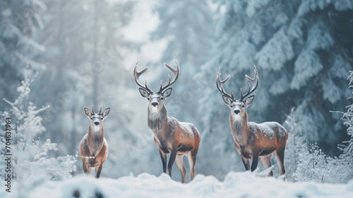 Group of noble deer against the background © Alizeh