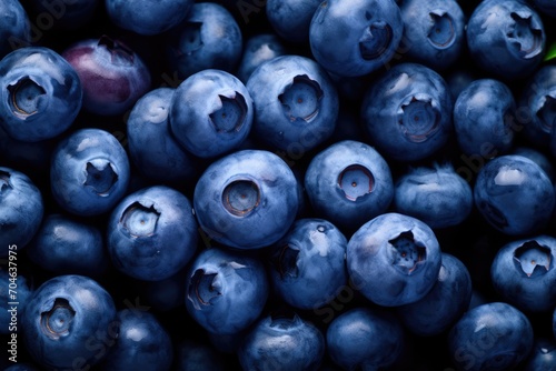 An up-close view of numerous plump and juicy blueberries, showcasing their rich and enticing hue.