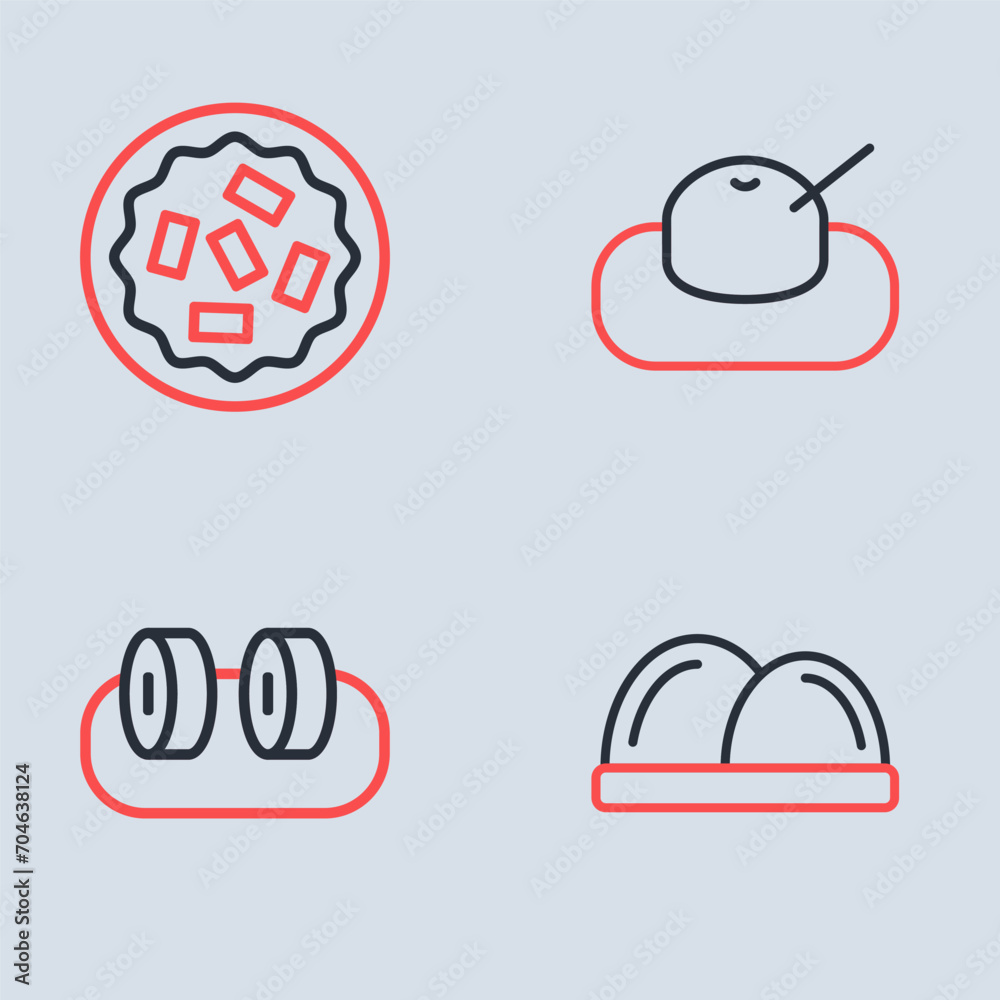 Set line Mochi, Sushi, and Homemade pie icon. Vector