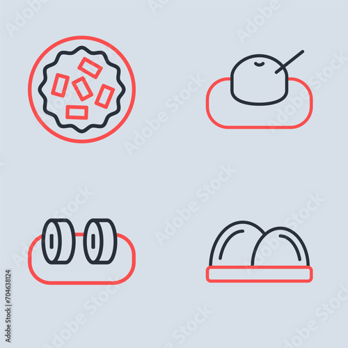 Set line Mochi, Sushi, and Homemade pie icon. Vector