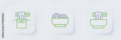 Set line Asian noodles in bowl, and paper box icon. Vector © Iryna