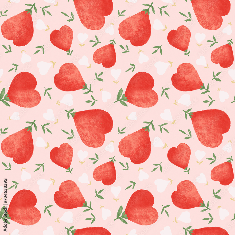 Seamless pattern with red hearts and flowers Seamless pattern with red hearts and flowers