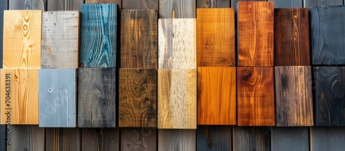 Wood furniture samples available in multiple colors for indoor home design.