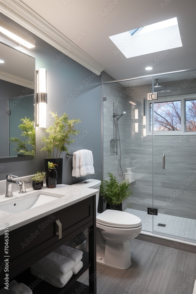 Modern bathroom with plants and natural light Modern bathroom with plants and natural light