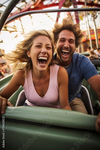 Couple laughing on roller coaster © duyina1990