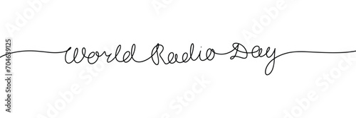 World Radio Day one line continuous short phrase. Handwriting line art holiday text. Hand drawn vector art