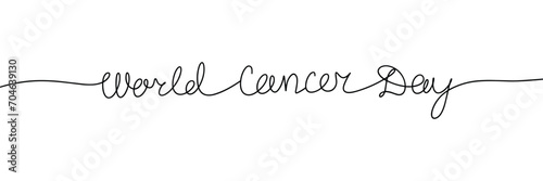 World Cancer Day one line continuous short phrase. Handwriting line art holiday text. Hand drawn vector art