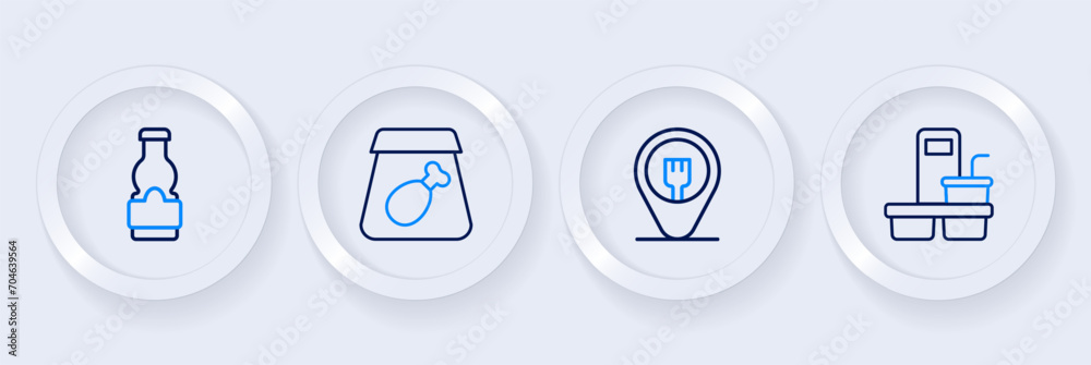 Set line Coffee cup to go, Cafe and restaurant location, Online ordering meal and Sauce bottle icon. Vector Set line Coffee cup to go, Cafe and restaurant location, Online ordering meal and Sauce bottle icon. Vector
