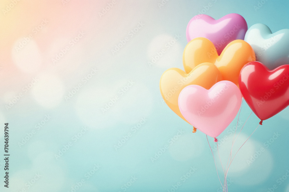 Colorful heart shaped balloons with bokeh background. Valentine's day concept.