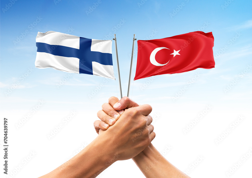 Finland and Turkey Flags. Allies and friendly countries, unity