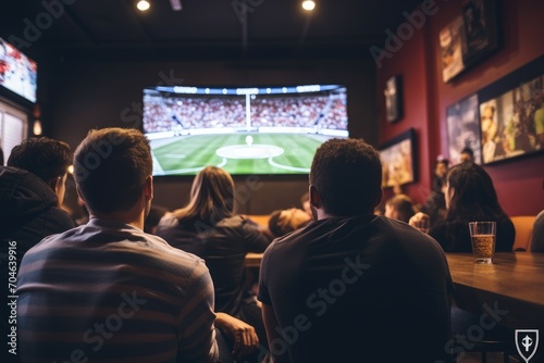 A lively group of people sitting at a bar, engrossed in watching a baseball game, Back view of woman athlete in sportswear doing stretching and warm up for hands outdoors on ocean beach, AI Generated © Ifti Digital