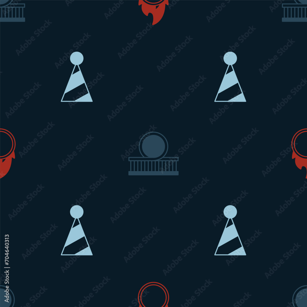 Set Circus fire hoop, Roller coaster and Party hat on seamless pattern. Vector Set Circus fire hoop, Roller coaster and Party hat on seamless pattern. Vector