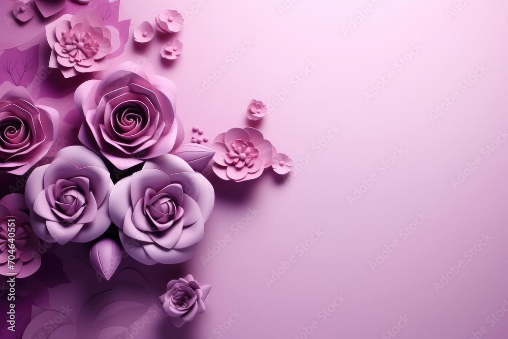 An assortment of paper flowers arranged on a vibrant purple background, An illustrated Mother's Day poem in a decorated frame, AI Generated