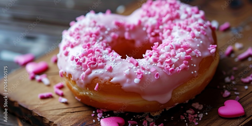 Pink heart shaped donut for valentine’s day Pink heart shaped donut for valentine’s day