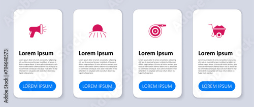 Set Wheelbarrow, Garden hose, Sunrise and . Business infographic template. Vector