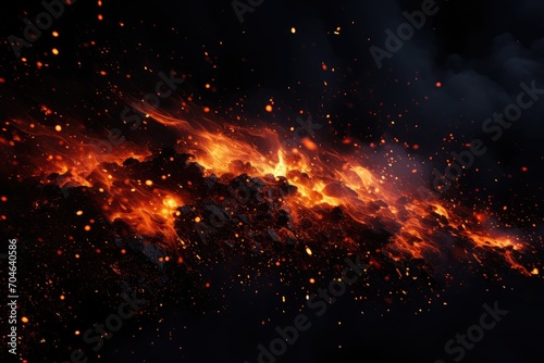 A blazing inferno fills the night with intense flames, casting a vibrant glow on its surroundings, New tires pile on a dark black background, AI Generated