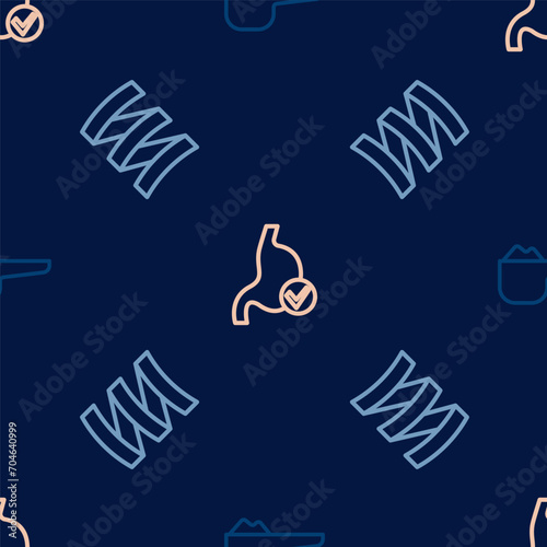 Set line Sports nutrition proteine, and Human stomach health on seamless pattern. Vector