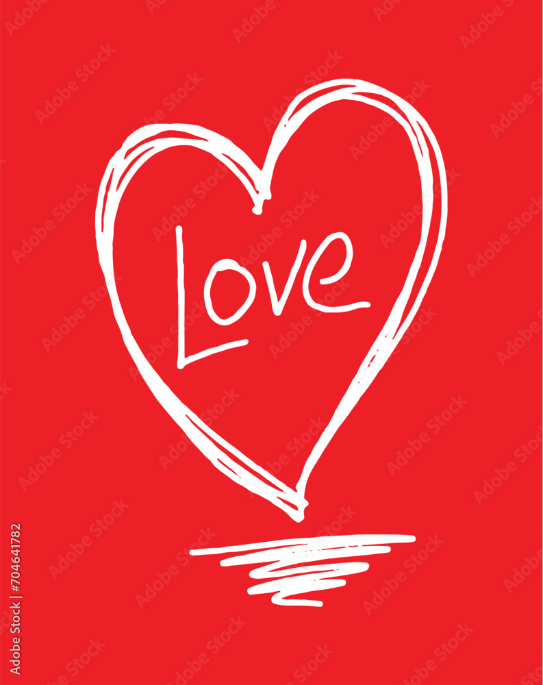 heart and love. hand drawn heart symbol and word love on white background