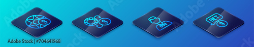Set Isometric line Casino dealer, Football betting money, chip with dollar and chips exchange icon. Vector