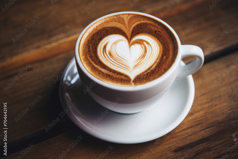 Cup of coffee with heart shape latte art on wooden table. Cup of coffee with heart shape latte art on wooden table.