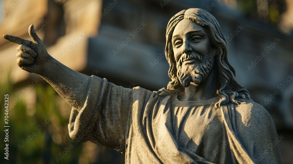 happy jesus winking thumbs up and pointing, statue, mene happy jesus winking thumbs up and pointing, statue, mene
