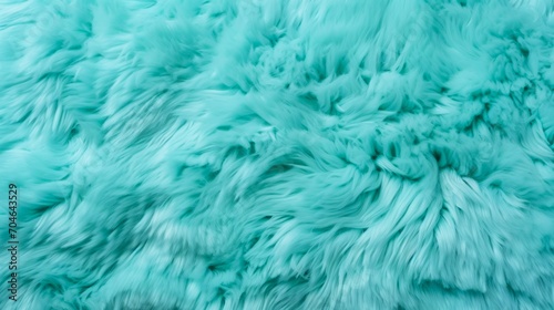 Close up of a vibrant blue texture of soft fur with various shades of emerald. Dyed animal fur. Concept is Softness, Comfort and Luxury. Can be used as Background, Fashion, Textile, Interior Design