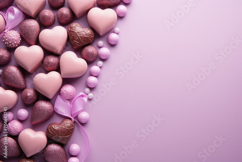 Valentine's day background with chocolate candies on pink background. © Synthetica