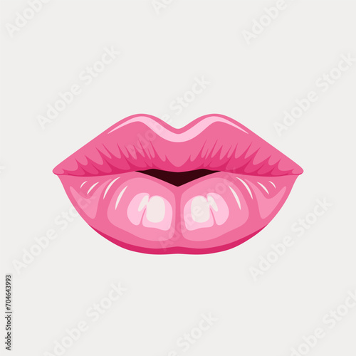 Flat Vector Pink Female Lips Icon Closeup. Woman Lips Giving Kisses. Kiss  Love  Sexy and Beauty Concept. Modern Pop Art Cartoon Comic Style  Simple Design