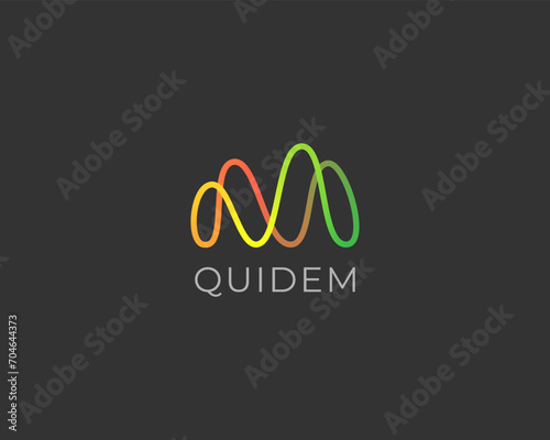 Abstract letter M from waves logo concept. Creative minimalist gradient one line vector monogram.