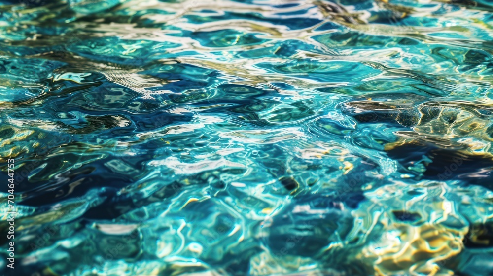 Fototapeta premium a body of water that has a bunch of blue and green water in it, with small ripples on the surface of the water.
