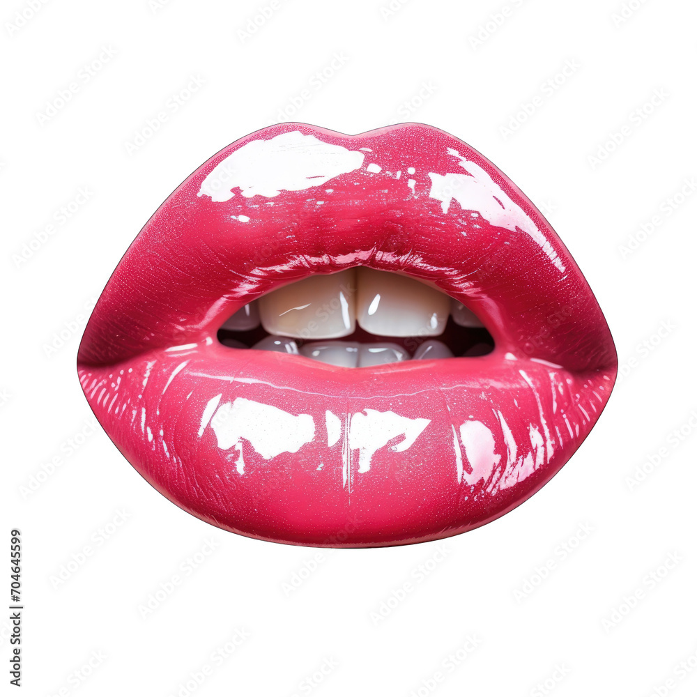 Obraz premium Glossy Pink Lips Isolated on white Background