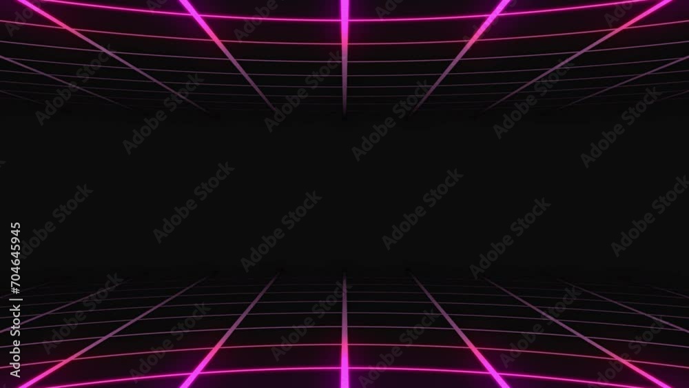 Retro infinite grid mirror pattern in pink on black. Abstract motion background/ overlay.