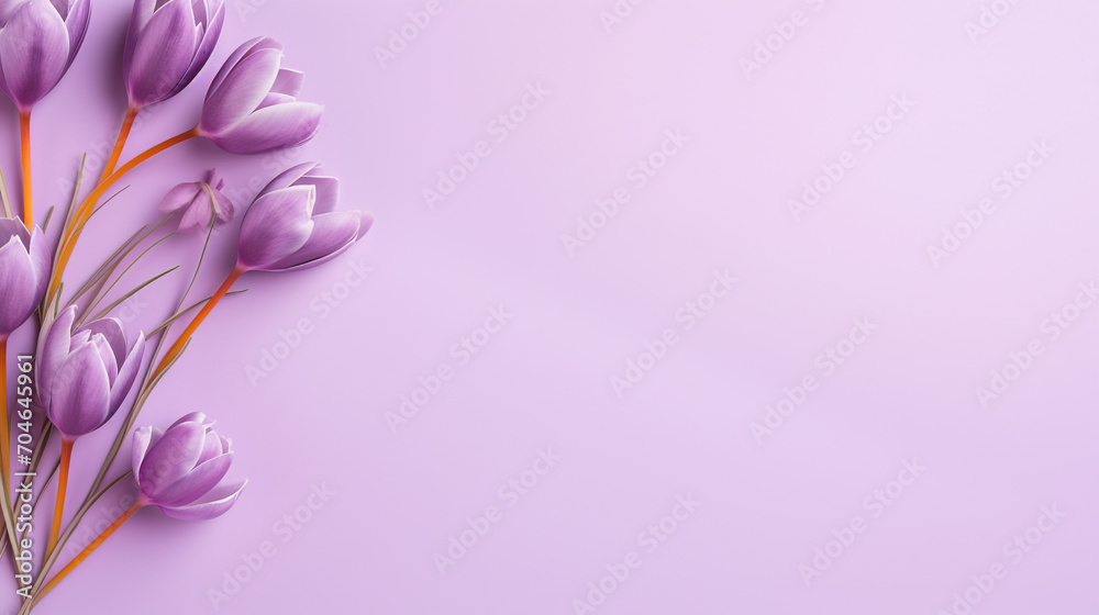 Obraz premium Crocus decorated on light purple background with space for text