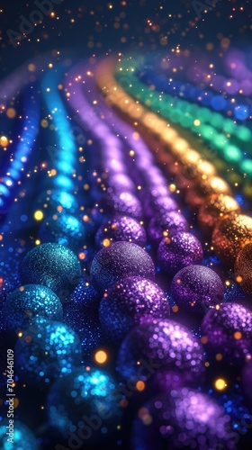 Mardi gras background with colorful sparkling beads. Carnival festive wallpaper.