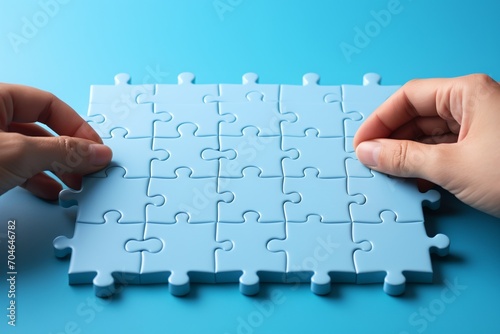 Two People Putting Puzzle Pieces Together,