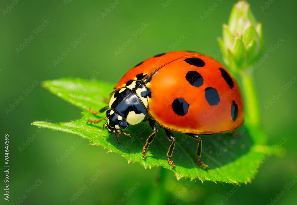 Ladybug on a green leaf 
