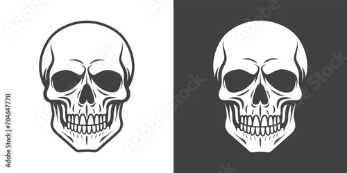 Vector Black and White Skull Icon Set Closeup Isolated. Skulls Collection with Outline, Cut Out Style in Front View. Hand Drawn Skull Head Design Template © gomolach
