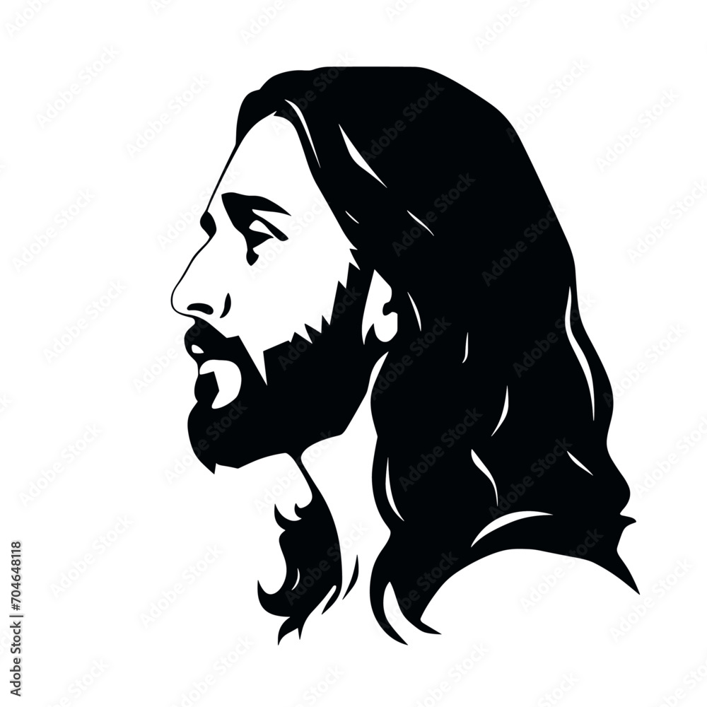Jesus Christ silhouette, Son of God, vector illustration black on white ...