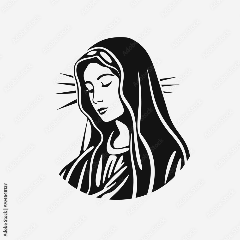 Our Lady Virgin Mary Mother of Jesus, Holy Mary, madonna, vector illustration, black on white background, printable, suitable for logo, sign, tattoo, laser cutting, sticker and other print on demand Our Lady Virgin Mary Mother of Jesus, Holy Mary, madonna, vector illustration, black on white background, printable, suitable for logo, sign, tattoo, laser cutting, sticker and other print on demand