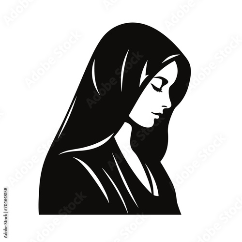 Our Lady Virgin Mary Mother of Jesus, Holy Mary, madonna, vector illustration, black on white background, printable, suitable for logo, sign, tattoo, laser cutting, sticker and other print on demand	