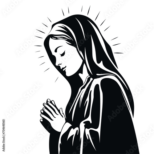 Our Lady Virgin Mary Mother of Jesus, Holy Mary, madonna, vector illustration, black on white background, printable, suitable for logo, sign, tattoo, laser cutting, sticker and other print on demand	