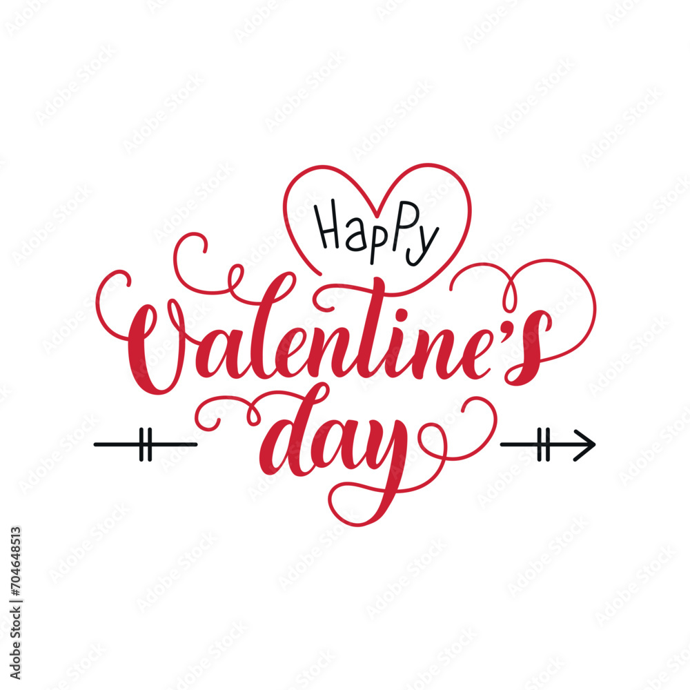 Happy Valentine's Day handwritten text. Hand lettering, modern brush ink calligraphy isolated on white background. Vector illustration. Concept for greeting card, typography, poster, print
