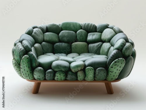 A green chair with a cactus print on it