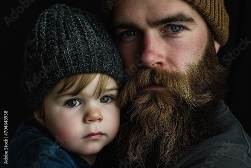 studio lighting portrait fashion  rule of thirds bearded man with beatiful son headshot high detail © Iulia