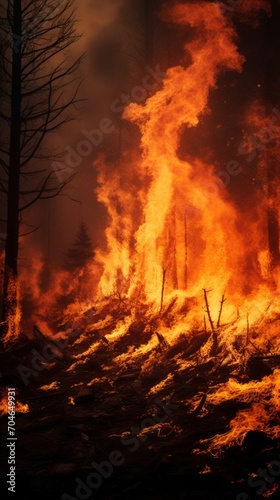 A fire blazing in a forest filled with trees © cac_tus