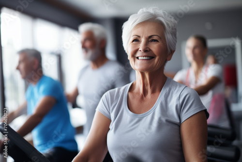 Senior people exercising in gym.Minimal sport concept.Generative Ai