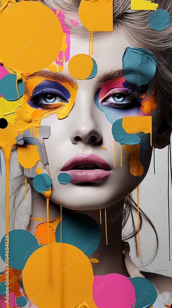 Close-up portrait of a woman with colorful paint on her face