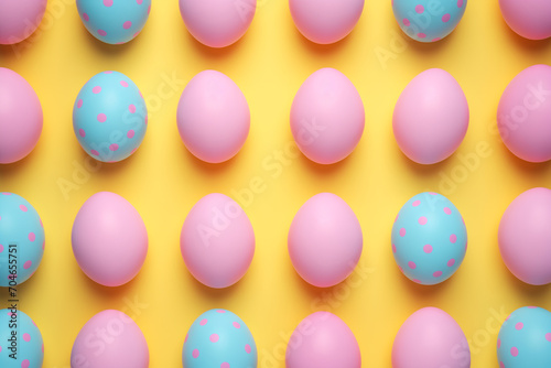 Colorful easter eggs in a row on a yellow background © Cla78
