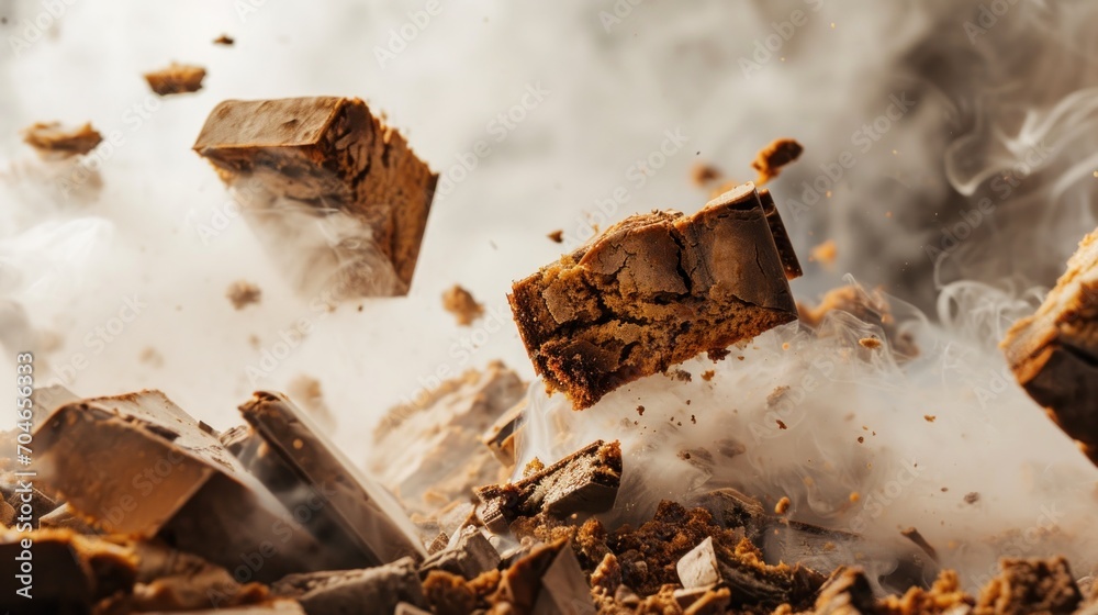 a pile of chopped up food sitting on top of a pile of dirt with smoke coming out of the top. a pile of chopped up food sitting on top of a pile of dirt with smoke coming out of the top.
