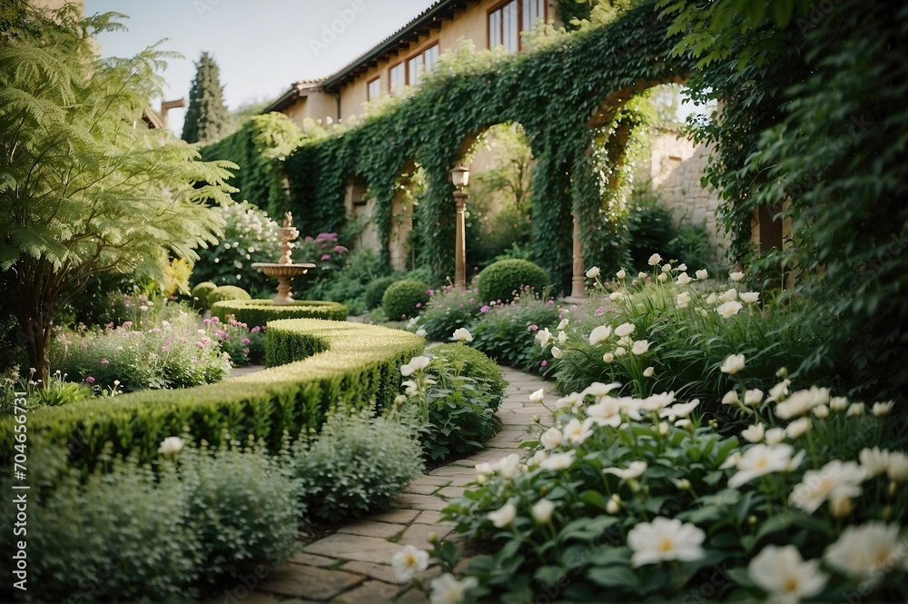 Enchanting Oasis, A Verdant Haven Abloom With Ivory Blossoms and Verdant Foliage